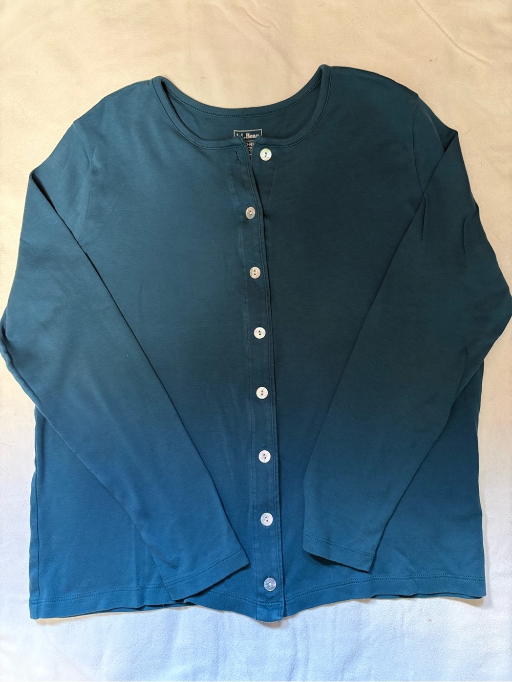 L.L. Bean Women's Long Sleeve Button-Front Tee in Teal Blue